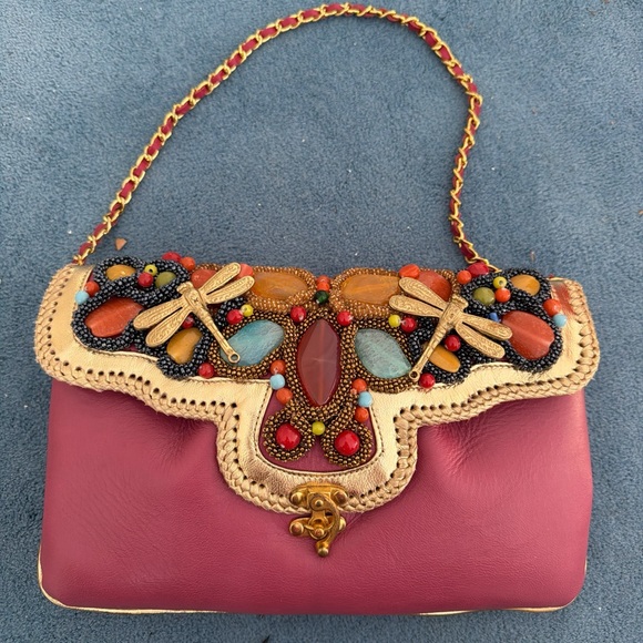 Handbags - Embellished Pink and Gold Handbag